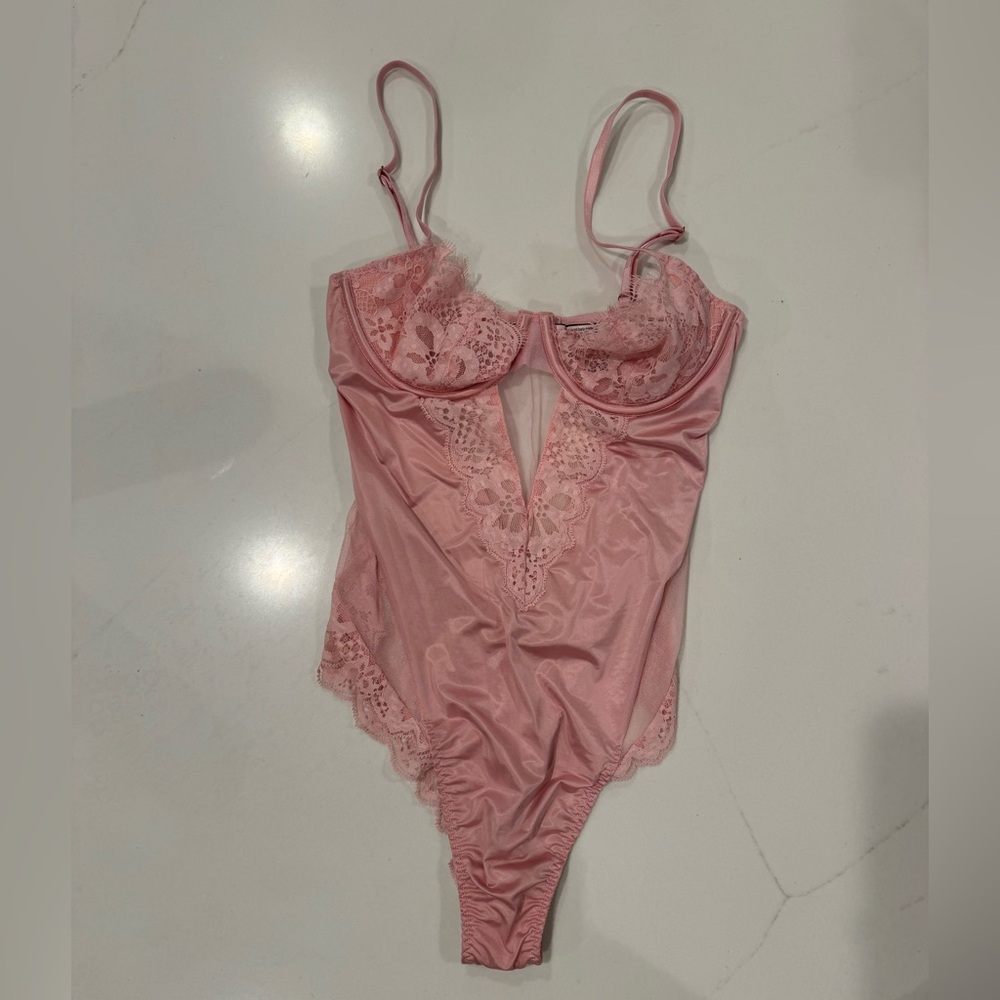 2/$50 Victoria's Seceret - Sheer Lace Satin Bodysuit - Pink